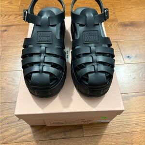 Miu Miu Black Strappy Platform Sandals